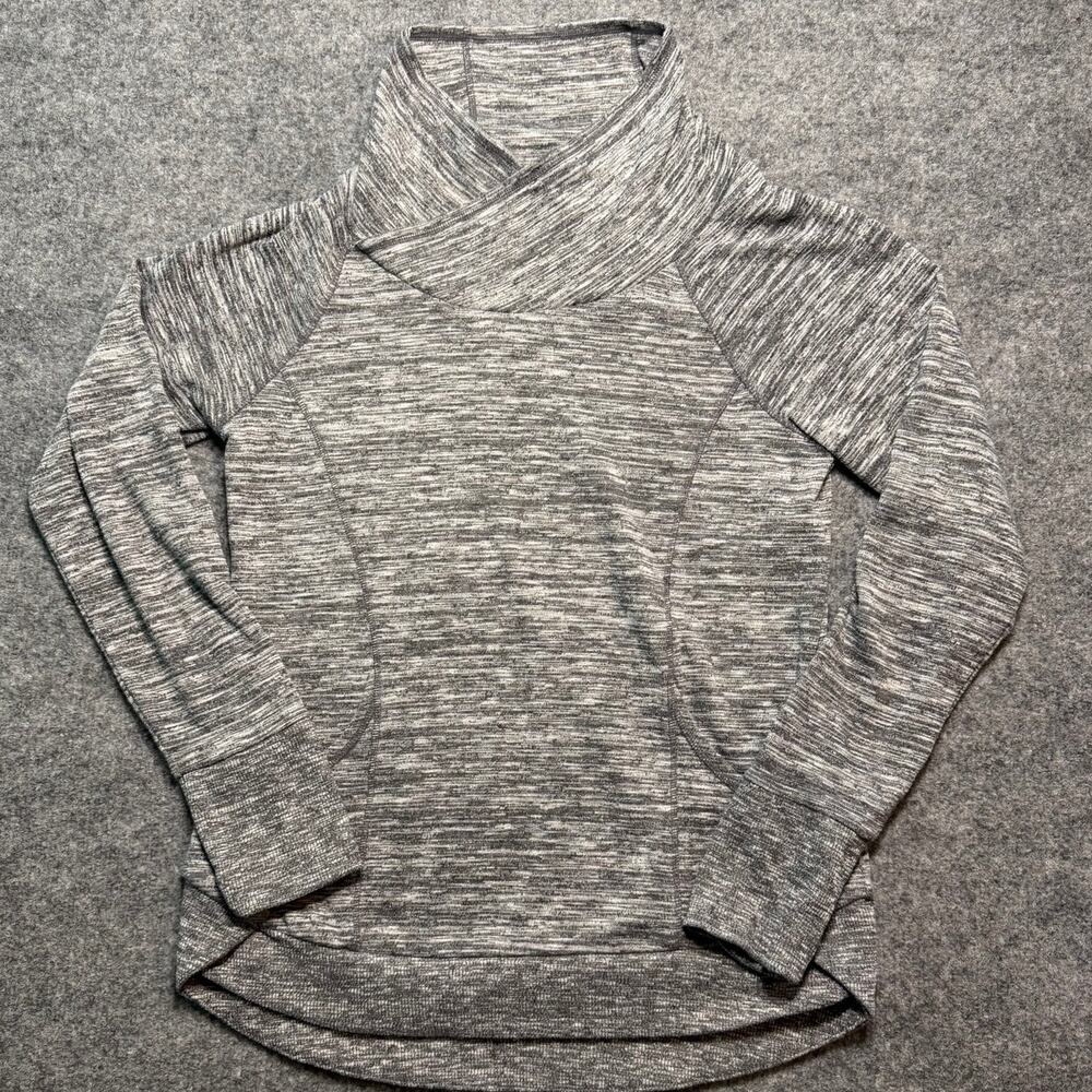 Athleta Womens Techie Mock Cowl Neck Pullover Gray Heathered Thumbhole Medium